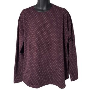 BYLT Maroon Gray Polka Dot Drop Cut Long Sleeve Lux Shirt XXL Burgundy
